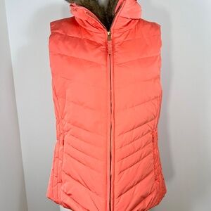 Talbots Down Vest with (removable) Faux Fur Collar - Bright Orange Sz L